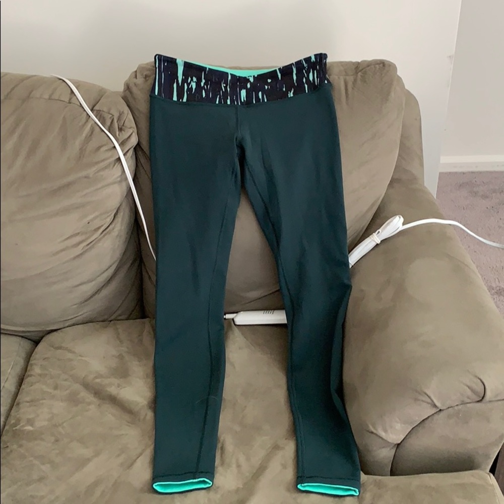 lululemon athletica Teal Leggings with Black & Mint Waistband